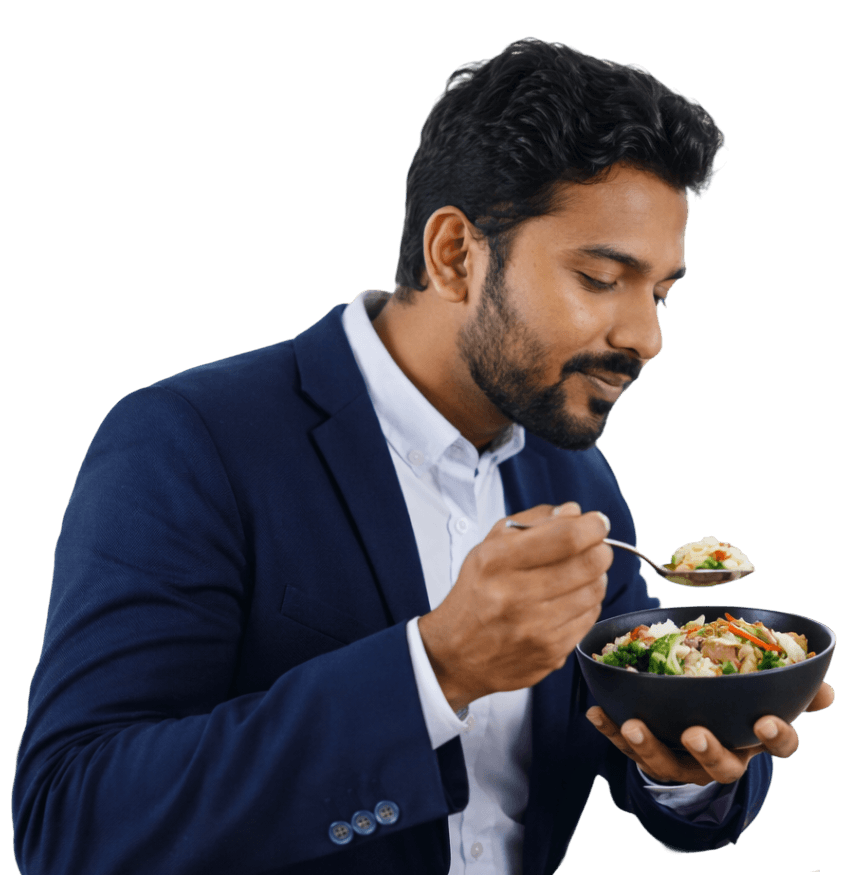 Businessman in suit holding a healthy meal